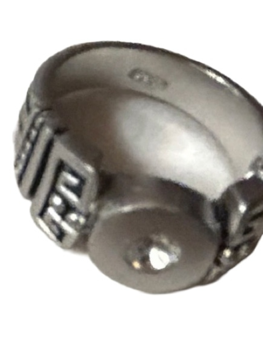 Men's Silver-Tone Round Accent Ring with Geometric Detailing